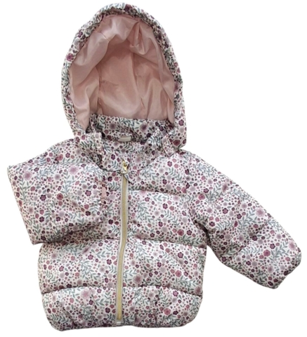 H&M råhvid småblomstret vinterjakke str. 74