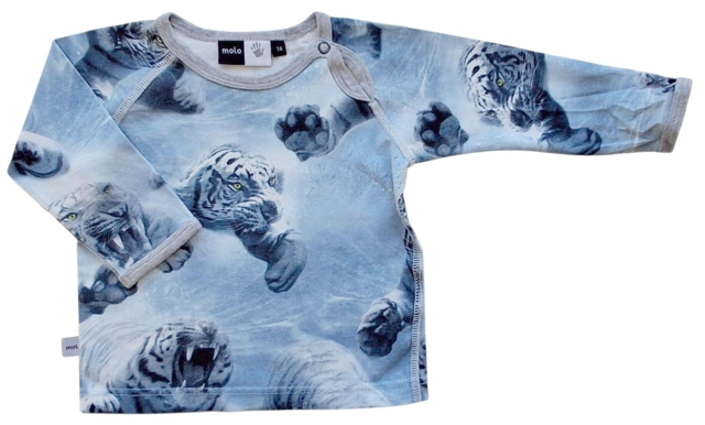 Molo lyseblå og lysegrå langærmet bluse str. 74