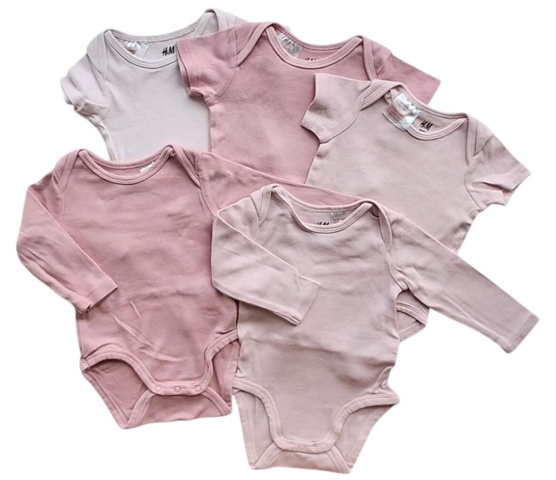 H&M fem rosa lang-og kortærmede bodys str. 62