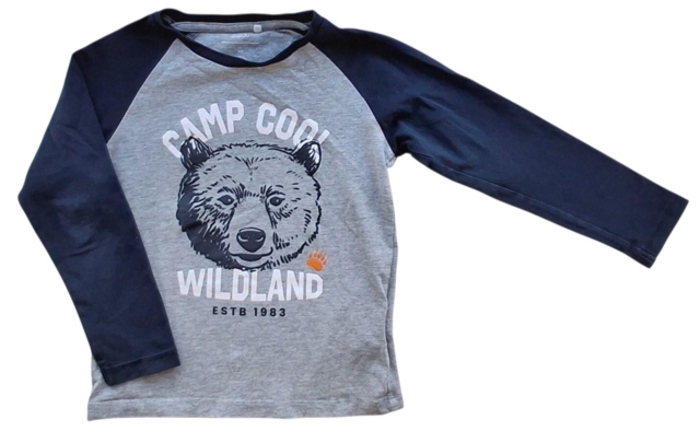 Guppy lysegrå og mørkeblå langærmet T-shirt str. 110