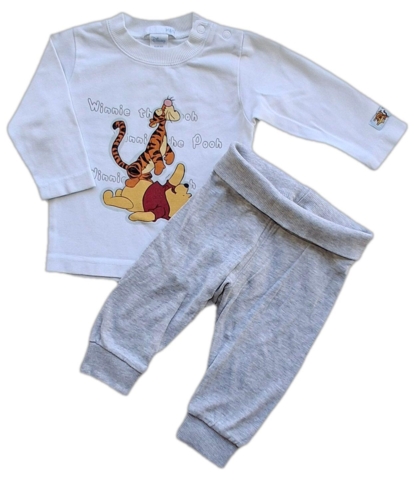 H&M hvid langærmet bluse og lysegrå bukser str. 68