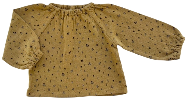 Zara karrygul blomstret langærmet bluse str. 98