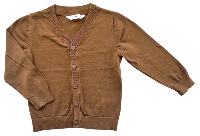 H&M karrybrun finstrikket cardigan str. 110-116