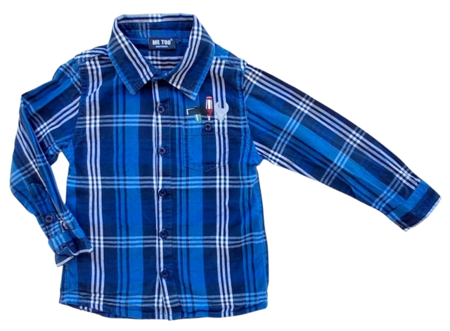 Me Too blåternet langærmet skjorte str. 86
