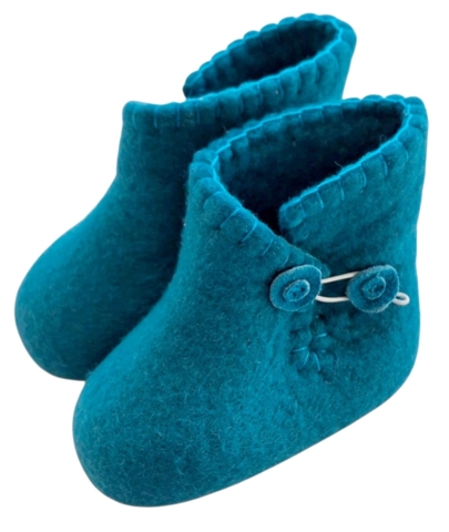 Hjemmefiltede turkisblå uld futter str. 18-19