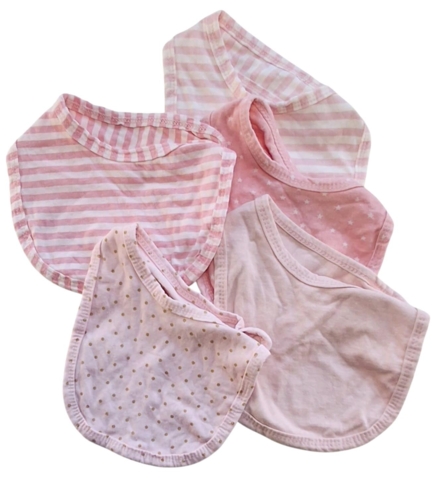 Fem lyserøde og hvide savlesmækker