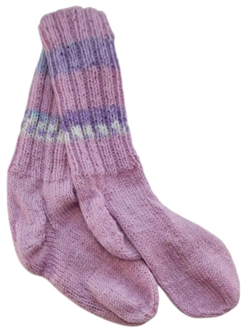 Hjemmestrikkede lyserøde uld strømper str. 24-25