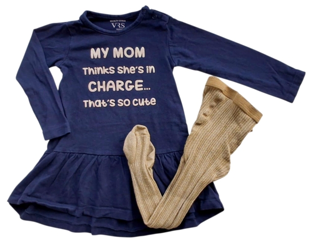 VRS mørkeblå kjole og MP strømpebukser str. 80