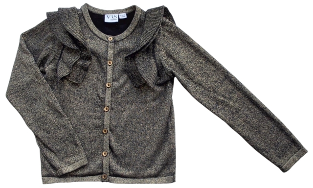 VRS sort og guld finstrikket cardigan str. 110-116