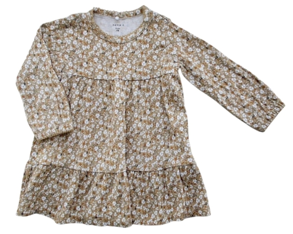 Name it lysebrun-gul blomstret kjole str. 68