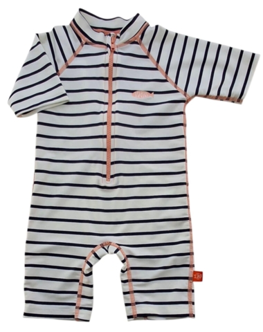 Lassig råhvid sortstribet uv-heldragt str. 12 mdr