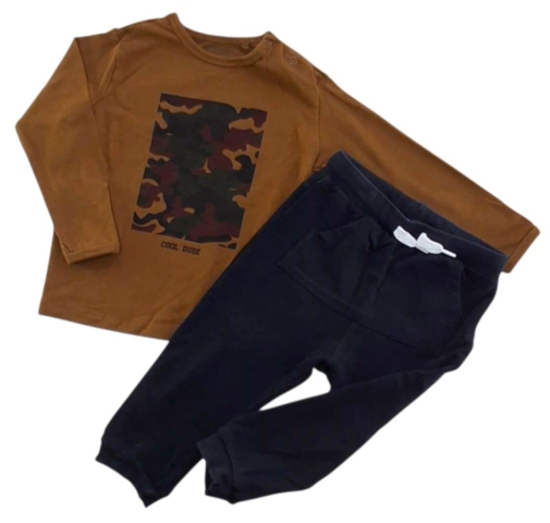 VRS sorte sweatpants og brun bluse str. 80