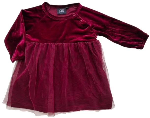 Petit mørkerød langærmet velourkjole str. 68
