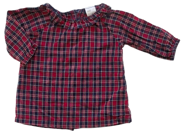 H&M rød og blåternet langærmet kjole str. 56