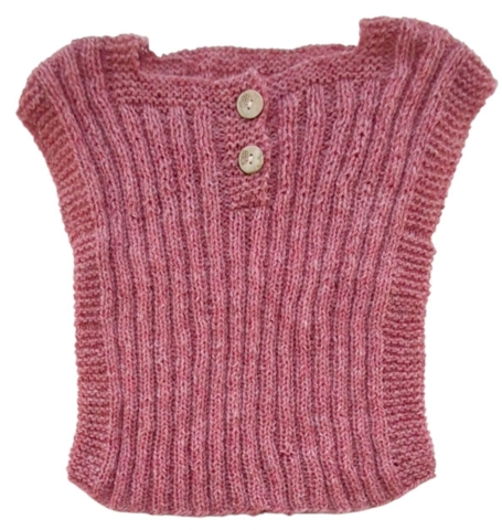 Hjemmestrikket pink uld vest str. 0-6 mdr
