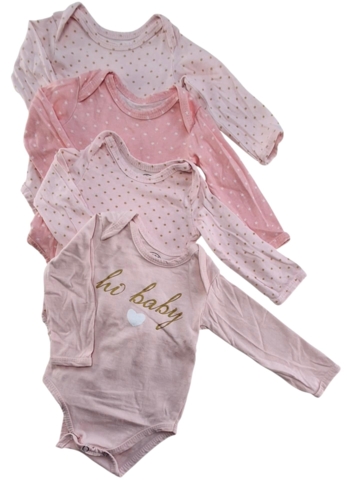 Fire lyserøde langærmede bodys str. 62-68