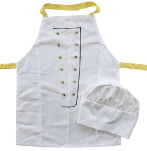Ikea hvidt børneforklæde og en kokkehue onesize