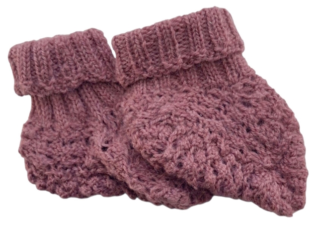 Hjemmestrikkede mørk-rosa små uld futter str. 20-21