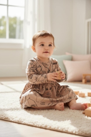 Mini mize pudderfarvet langærmet body-kjole str. 68