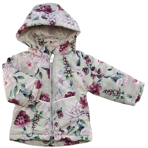 Name it lys beige blomstret vinterjakke str. 80