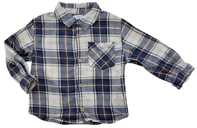 Zara råhvid og blåternet langærmet skjorte str. 92