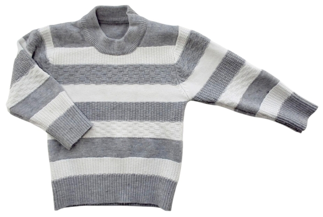 Lysegrå og råhvid stribet striktrøje str. 74-80