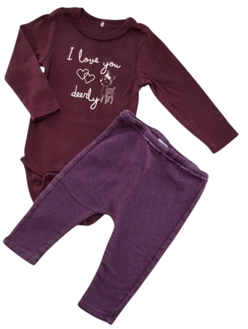 Me too bordeauxrød body og Name it bukser str. 68