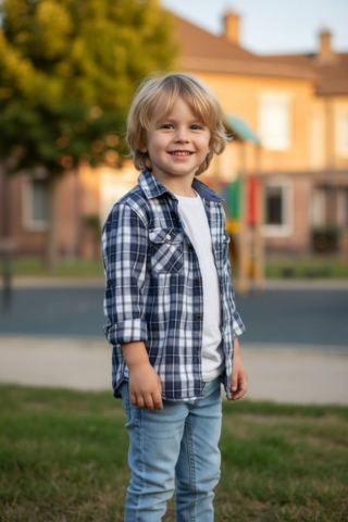 H&M blåternet langærmet skjorte str. 104