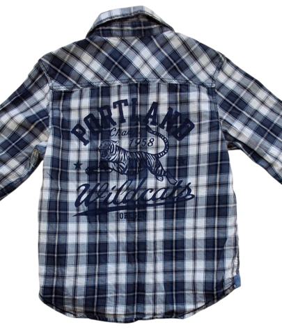 H&M blåternet langærmet skjorte str. 104