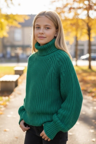 H&M grøn langærmet tyk striktrøje str. S