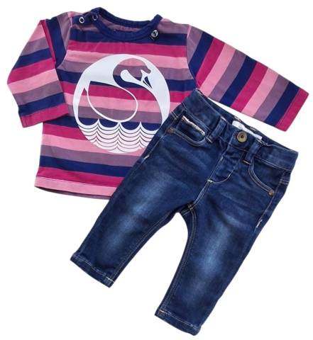 Danefæ stribet bluse og Name denimbukser str. 68