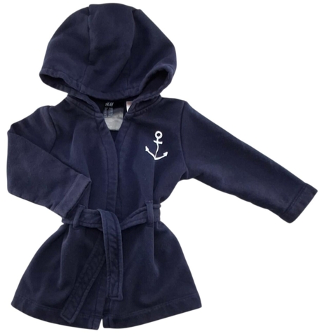 H&M mørkeblå blød morgenkåbe str. 74-80