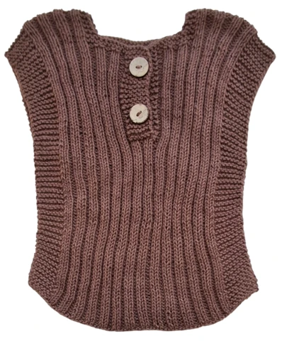 Ny hjemmestrikket blød brun rib vest str. 3-6 mdr