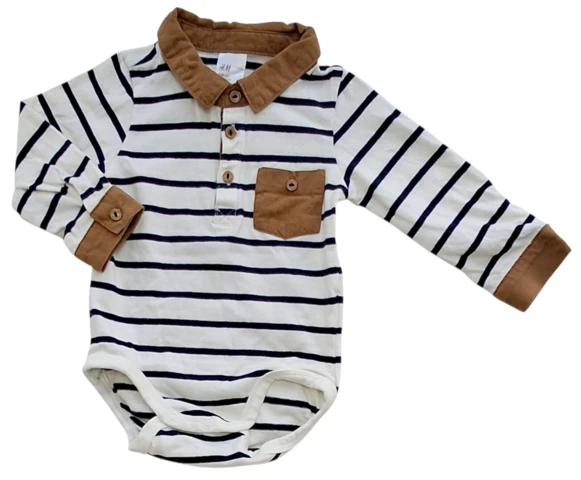 H&M råhvid stribet langærmet body str. 68