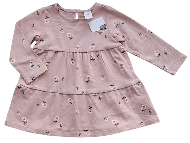 Ny H&M rosa blomstret langærmet kjole str. 74
