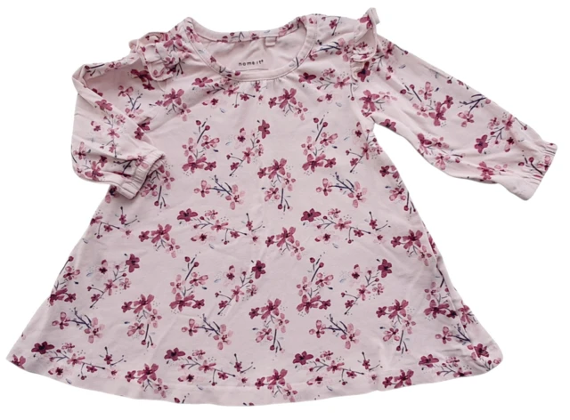 Name it rosa blomstret langærmet kjole str. 62