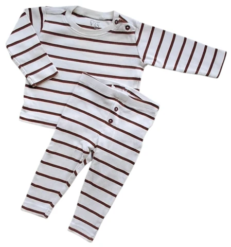 VRS råhvid brunstribet rib sæt str. 68