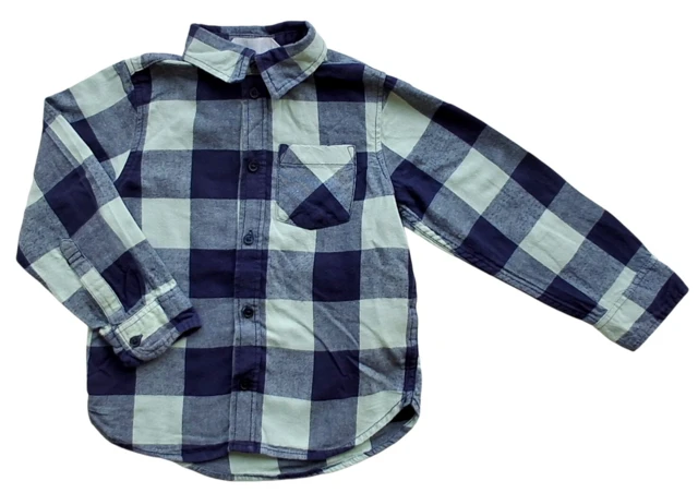 H&M grøn og mørkeblå langærmet ternet skjorte str. 110