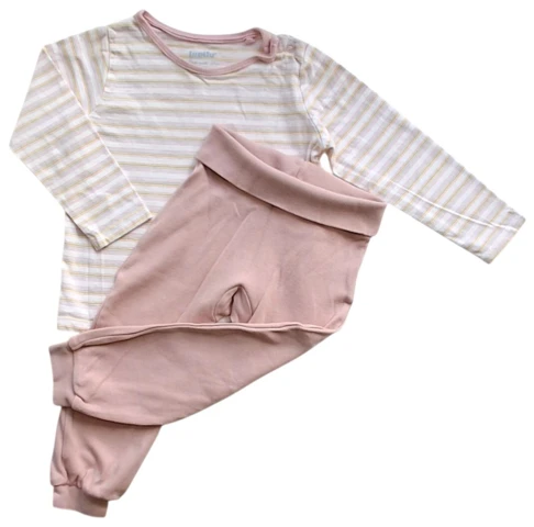 Lupilu hvidstribet bluse og rosa bukser str. 86-92