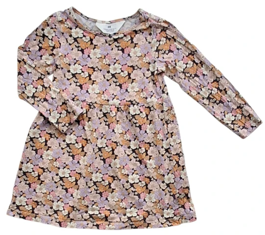 H&M brun blomstret langærmet kjole str. 98-104