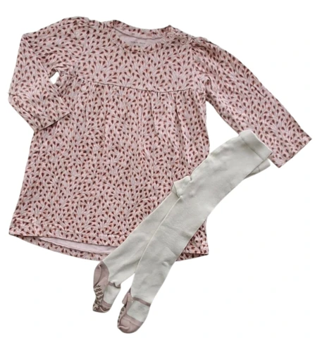 VRS rosa langærmet kjole og beige strømpebukser str.74