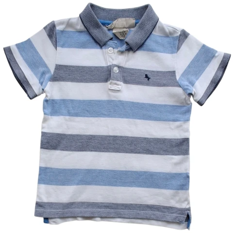 H&M hvid og blåstribet kortærmet polo str. 98-104