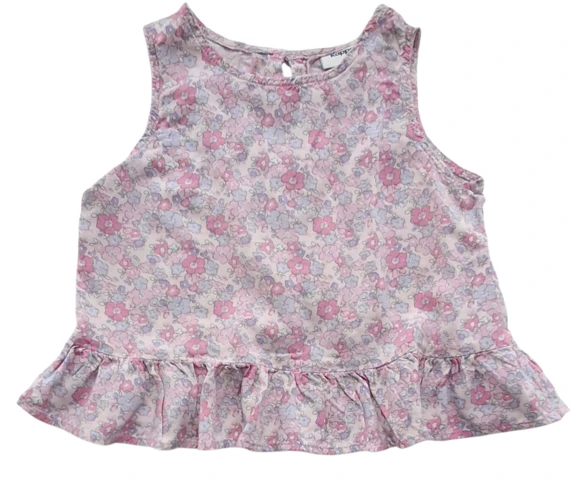 Kappahl rosa blomstret tynd ærmeløs bluse str. 110