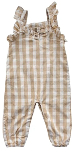 Lil'Atelier beige og råhvid ternet heldragt str. 74, bagsiden.