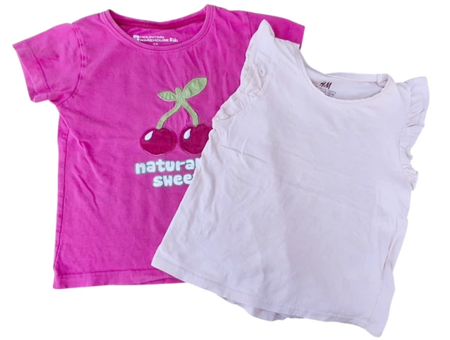 En pink T-shirt og pudderfarvet top str. 110-116
