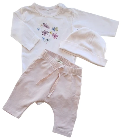 Marmar rosa leggings, rosa body og hue str. 56