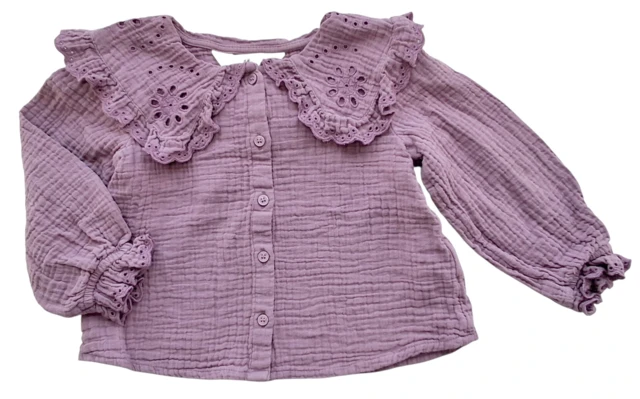H&M lilla langærmet muslin bluse str. 104
