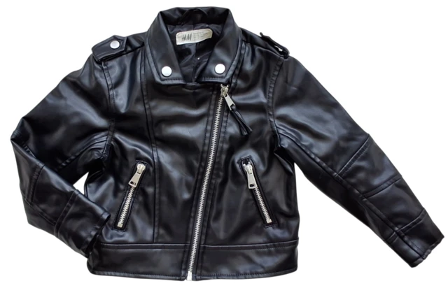 H&M sort læder-look langærmet jakke str. 98