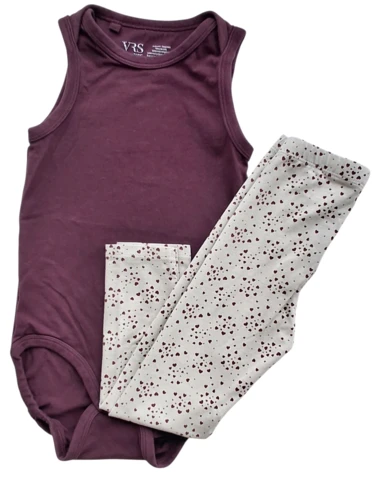 Müsli lysegrå leggings og VRS body str. 92