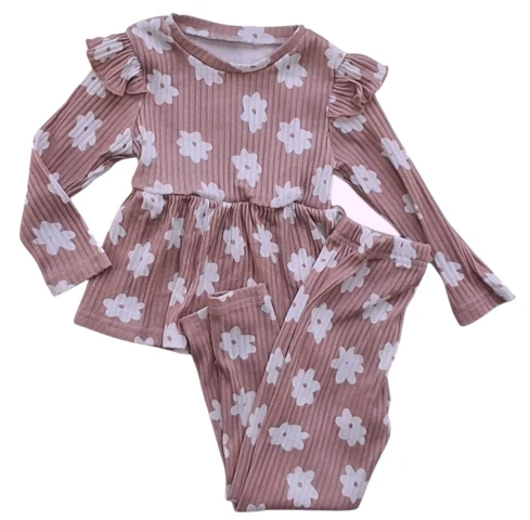 Rosa hvidblomstret leggings og bluse sæt str. 100